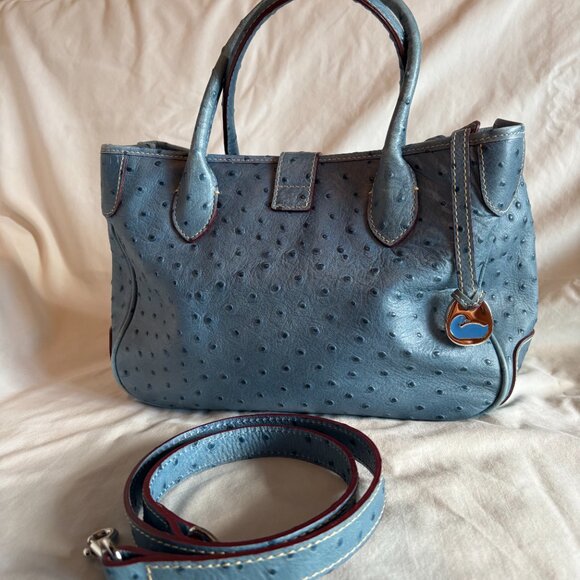 Dooney & Burke Blue Leather Ostrich Satchel Bag - Picture 2 of 7